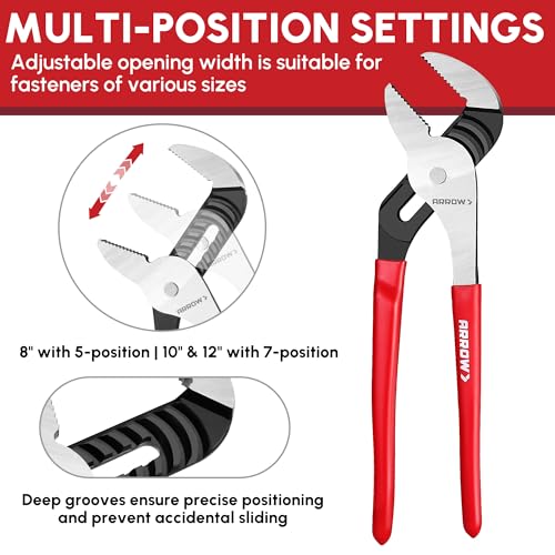 ARROW 3-Piece Groove Joint Pliers Set for Plumbing Repair, Home Maintenance 3PCS (8", 10", 12")