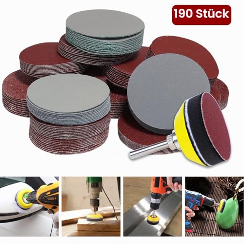 Stebruam Pack of 190 Sandpaper 50 mm Velcro Grit 40-7000 Sanding Discs | 2 Inch Sanding Pads Kit Polishing Pad Adapter 50 mm Sanding Discs Pads for Car Wood Furniture Painting DIY 190 pieces, grit 40-7000