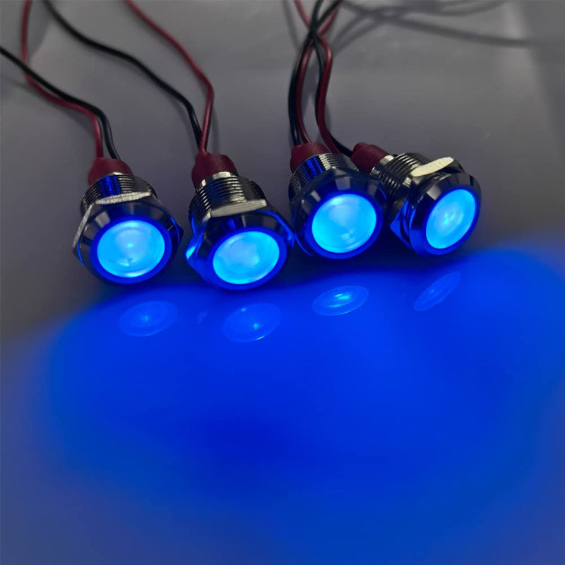 Gebildet Pack of 4 12mm 3V-4.5V-5V-6V-7.5V-9V LED Metal Indicator Light Waterproof Signal Lamp Pilot Dash with Wire (Blue) Blue (12mm)
