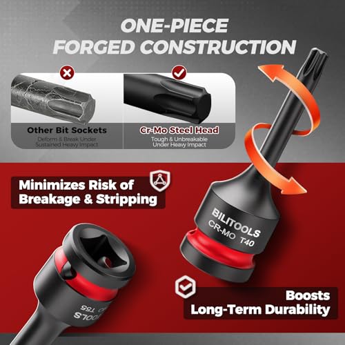 BILITOOLS 8-Piece Impact Torx Bit Socket Set, 1/2 Drive, T30-T80, Cr-Mo