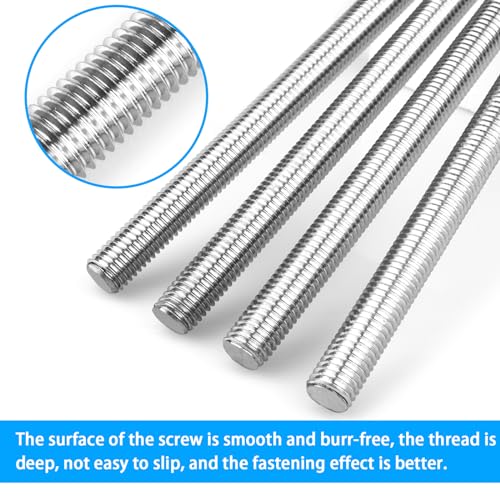 6pcs M12 x 200mm Fully Threaded Rod, 1.75mm Thread Pitch,304 Stainless Steel Right Hand Threads Rods, with Nuts and Flat Washer,for Clamps, Hangers and U-Bolts (M12 x 200mm)