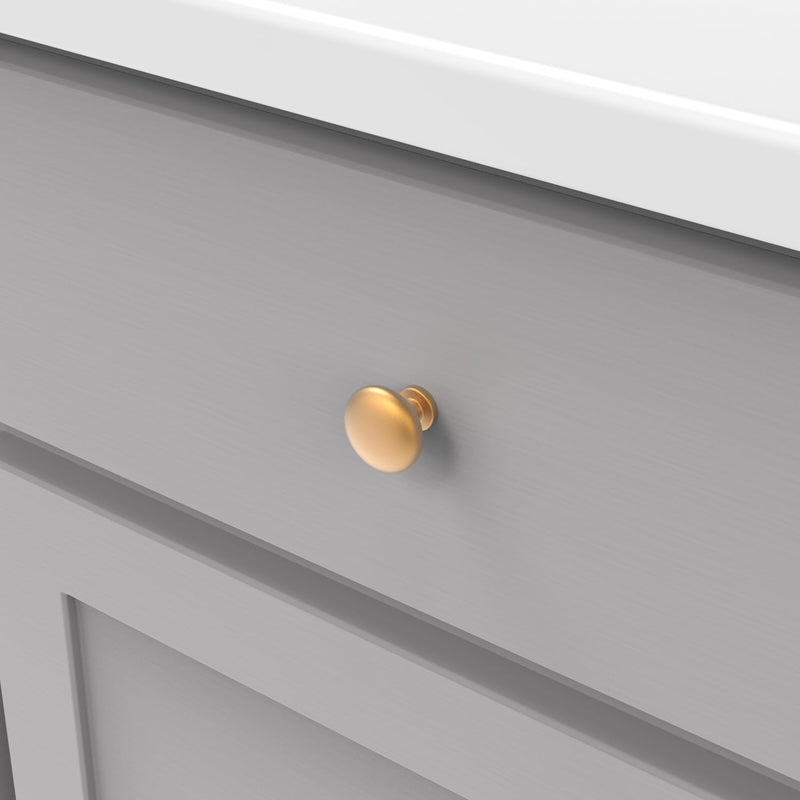 Hickory Hardware 10 Pack of Round Kitchen Cabinet Knobs, Quality Drawer and Dresser Knob, Handle Pulls for Cabinet Doors, Bathroom Drawers, 1-1/8 Inch, Brushed Brass