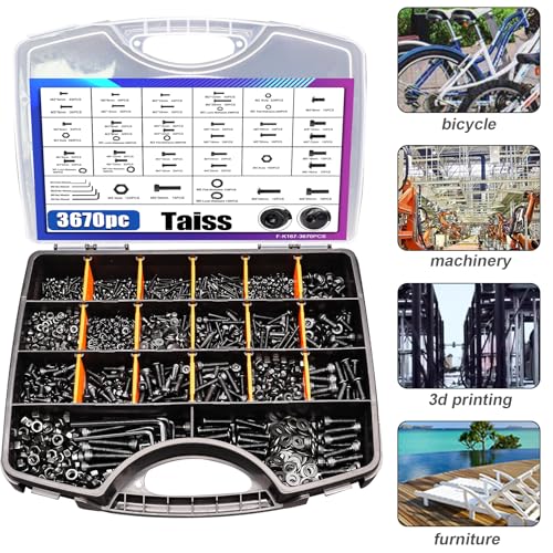 Taiss 966pcs Grade 8.8 Metric Bolt Assortment,Metric Bolts and Nuts Assortment+3670PCS Metric Screw Assortment M2 M3 M4 M5 33 Sizes Button & Socket Head Screws