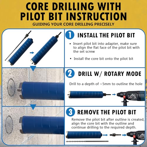 2-1/2" Dry Diamond Core Bit w/Pilot for Brick & Block, SDS Plus 2-1/2 in 9.5" Length + Pilot Bit - Dry
