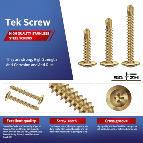 #8 x 2-1/2"Sheet Metal Screws 250Pcs Bronze 410 Stainless Steel Truss Head Tek Screws Fast Self Tapping Screws by SG TZH 250 #8 x 2-1/2"