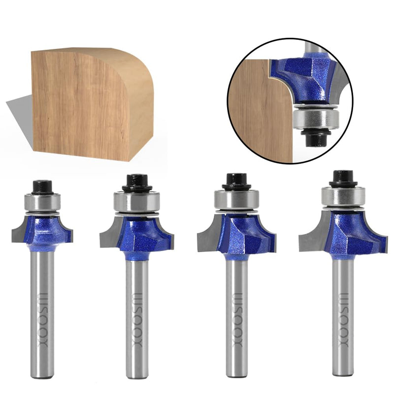 WSOOX 4 piece rounding cutter standard cutter set for wood with 6mm shank, cutter for router set
