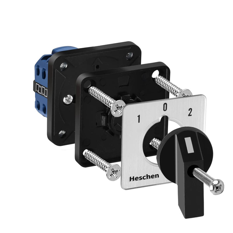 Heschen, universal cam switch, rotary switch, changeover switch SZW26-20/D202.2, Ui 660V, Ie 20A, 3 positions (on-off-on), 2 phases, 8 terminals, CE