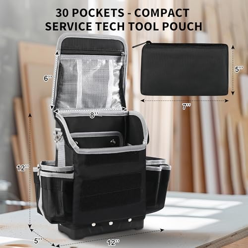 Chyaidach Electrician Tool Bag, 30-Pockets Heavy Duty Tool Pouch with Hard Bottom & Shoulder Strap, Utility Toolbox Storage Organizer for Service Tech HVAC Electrical Plumber