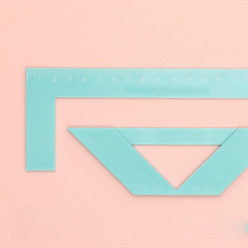 Craftelier - Complete Bookbinding Ruler Kit - Includes L Ruler + T Ruler + Spacing Guide + Corner Cutting Square + Case + Instruction Manual - Turquoise Color Bookbinding Ruler Set