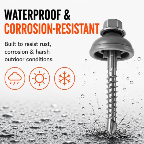 Polycarbonate Tapping Screws for Metal – 2" Outdoor Screws with Expansion Cutters & Sealing Dome Washers – Waterproof, Anti-Corrosion – Fencing & Exterior Projects 50 Pack