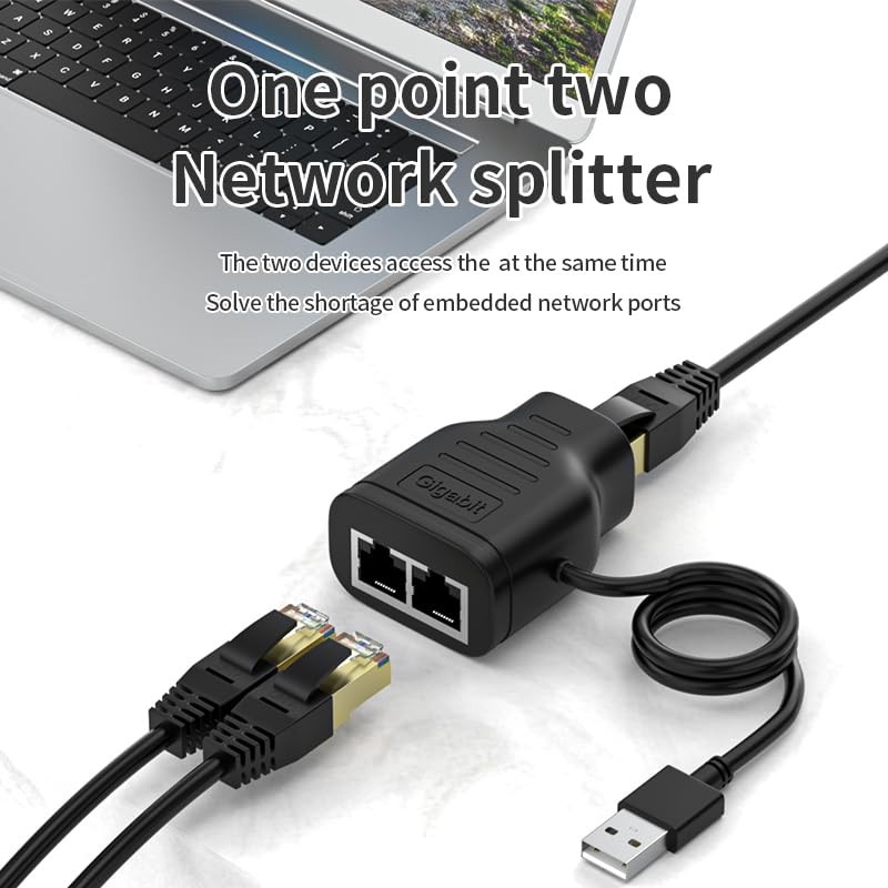 1000Mbps Portable Ethernet Splitter Ultra-high-Speed LAN/Internet Ports All Ports Share The Internet at The Same time RJ45 Network Expansion Connector USB C Powering Gigabit Switches (1 to 2) 1 to 2