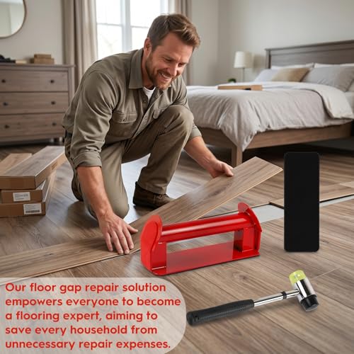 Heavy-Duty Iron Suction Cup Floor Gap Repair Tool Kit — Features a Silent Design and Includes One Rubber Mallet and Two Reusable Adhesive Pads. CompatibleWith a Wide Range of Flooring Materials
