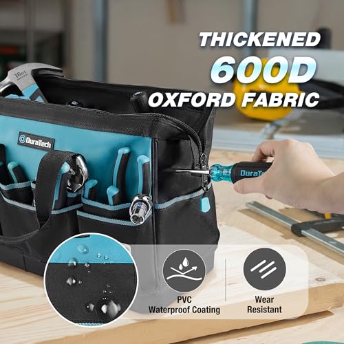 DURATECH 16" Heavy Duty Tool Bag with Hard Bottom and 18 Pockets 16 Inch