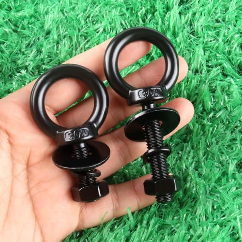 1/2" x 1-1/4" Black Stainless Steel Eye Bolts with Nut Washer, M12X30mm Eyebolts for Swing Chair, Hammock At Garden and Balcony Hanging String Lights 1/2" x 1-1/4" Black