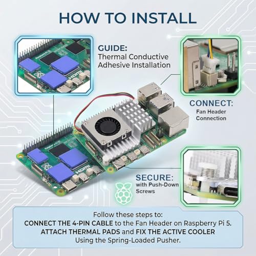 Zolara Heatsink Cooler Active Cooler (B) Compatible with Raspberry Pi 5, Active Cooling Fan, Aluminium Heatsink with Thermal Pads