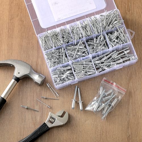 600 PCS Rivets, Kaloo 15 Size Aluminum Pop Rivets Assortment Kit, Silver Pop Rivet Set including 3/32" 1/8" 5/32" 3/16" 1/4"