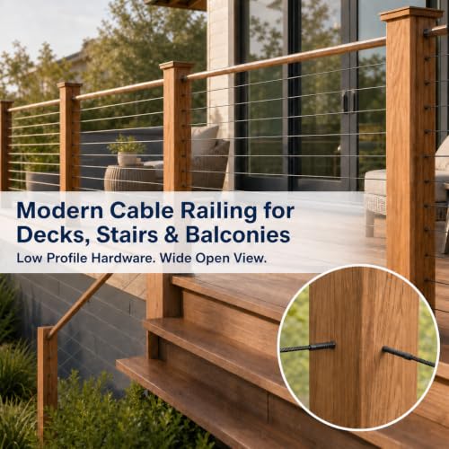ZONEGRACE 60 Pack Black Cable Railing Hardware, Cable Rail Kit for Wood Posts with T316 Right & Left Handed Swage Lag Screws and Crimp Tensioner Terminals for 1/8 Inch Wire Rope