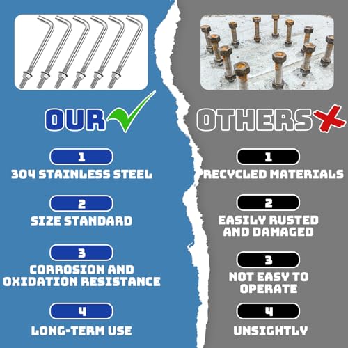 Yaocom 10 Pcs Anchor Bolts 3/8‑16 x 6'' 304 Stainless Steel