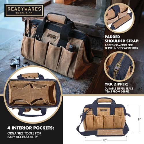 Readywares 12" Tool Bag | Waxed Canvas Small Heavy Duty Tool Bag 12" Tan