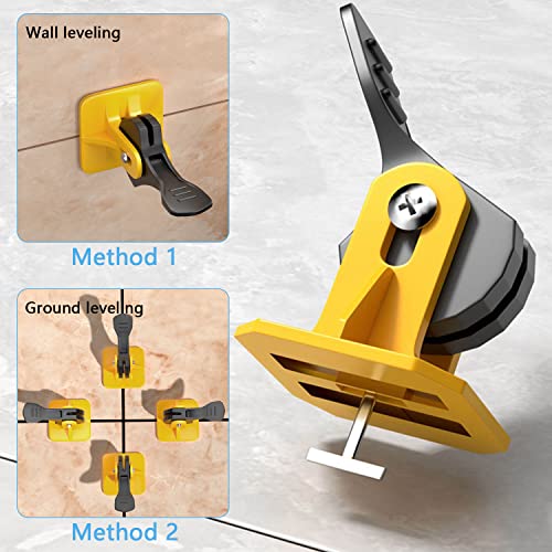 100PCS Tile Spacers Leveling System Set, 100 Reusable Tile Levelers+50 Replaceable T-PINs, Tile Leveling Clips Fit 8-12mm Tiles, Tile Spacers Tool Set for Wall & Floor (100)
