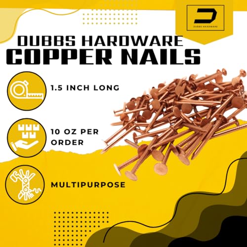 1.5 Inch Pure Copper Roofing Nails - 10 oz (100) Pack of Solid Copper Slate Spikes for Roofing, Flashing, Furniture, and Boat Building - 3/8" Head Diameter - Made in The USA (Pack of 3) 1.5in - 10 Oz (Pack of 3)