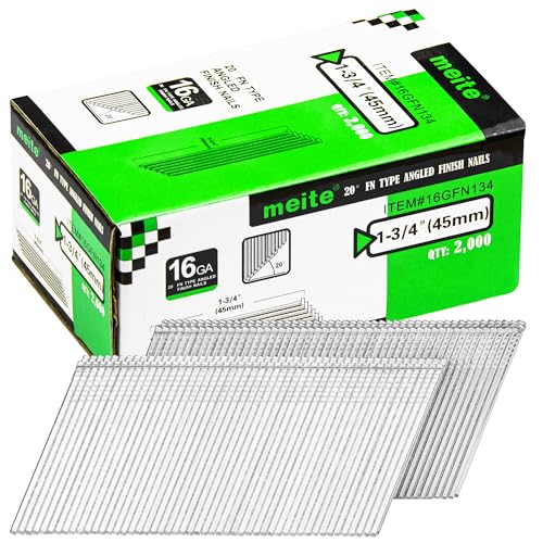 meite 16 Gauge 20 Degree Finish Nails Set 1-3/4 Inch & 1-1/4 Inch Leg Galvanized Angled Finishing Nails for Finish Nailer Cabinet Crown Baseboard