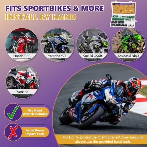 205Pcs Motorcycle Fairing Bolt Kit, M5 M6 Stainless Steel 304, Green