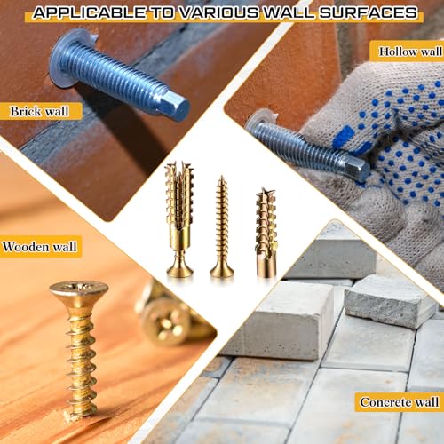 Moxweyeni 200 Pack 6 x 32 mm Hollow Wall Anchors with Screws, Gold