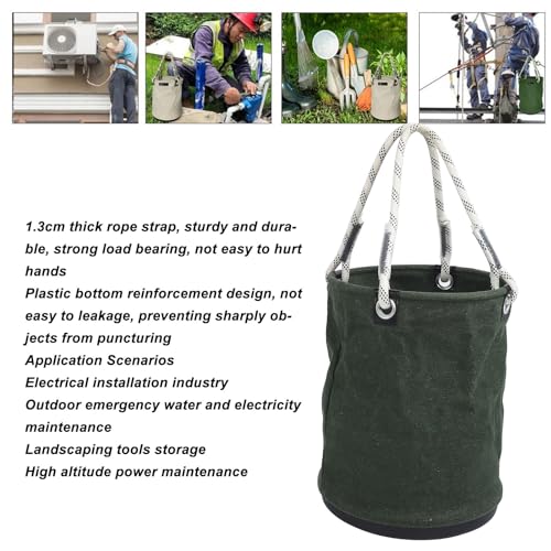 Canvas Storage Bucket 40x30cm 30KG Load Bearing, Collapsible Canvas Bucket, Tool Organizer for Maintenance Work, All Purpose Tool Bucket with Black Molded Bottom, Drawstring Green