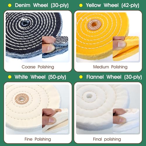 8Pcs 6 Inch Polishing Buffing Wheel Kit for Bench Grinder