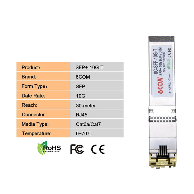 10GBase-T SFP+ RJ45 Transceiver, 10G-T Copper RJ45 Module, up to 30 Meters, Compatible for Arista SFP-10GE-T and Other Open Switches 10GBase-T: 30m