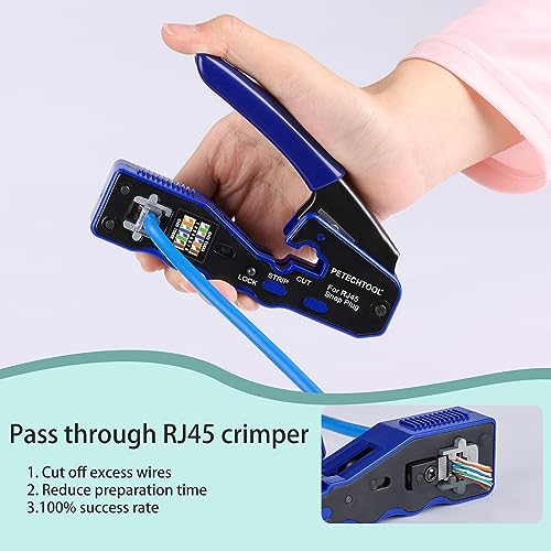 RJ45 Crimp Tool Pass Through Ethernet Crimper for Cat6 Cat5e Cat6a Connectors Cat6 Crimping Tool Kit