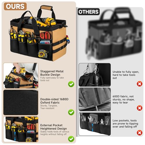 16-Inch Heavy Duty Tool Bags + 13-Pockets Tool Belts for Men,2 in 1 Tools Tote with Detachable & Adjustable Utility Work Belt for Dad,Mechanic,Electrician,Carpenter,Construction