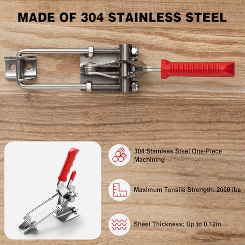 Chumia 2 Pcs Large Pull Action Clamp, 304 Stainless Steel Heavy Duty Toggle Latch Clamp with Threaded U-bolt, Toggle Latch for Machine, Smoker Lid, Tire Carrier Toolbox Locks, 9.4-10.5 Inch Length