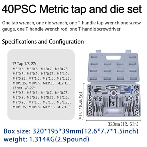 Metric tap and die set M3 to M12（40psc) Tap & die sets Rethreading tool kit screw tap set machuelos para hacer roscas a metal Includes storage box