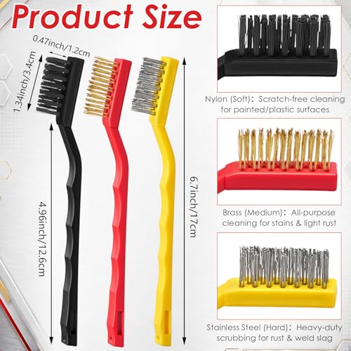 Reallnaive 150 Pcs Mini Wire Brush Set 7" Stainless Steel Nylon Brass Brush