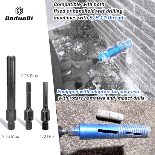 2" Dry Core Drill Bit for Brick and Block with 3 Adapters Included: SDS Plus, SDS Max and 1/2" Hex Shank, 9.5" Drilling Depth Core Bits for Concrete, Brick, Masonry, 5/8"-11 Thread 2 Inch