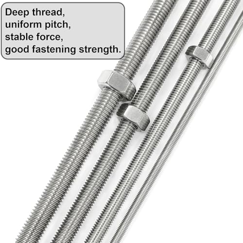 M8 x 400mm Fully Threaded Rods, 304 Stainless Steel Bar with Hex Nuts, Right-Hand Threads for Anchor Bolts, Clamps & U-Bolts, 4-Pack M8 x 400mm , 4-Pack