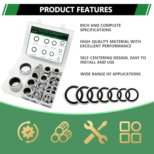 225 PCS Auto Self-Centering Bonded Sealing Gasket Assortment Kit SAE 225