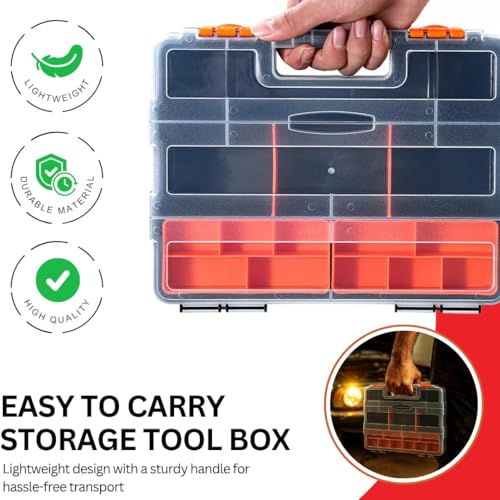 Andalus Tools Organizer Box, Small Parts Storage Multi-Compartment Portable Hardware Organizer Removable Plastic Dividers for Screws, Nuts, Bolts, Nails – Orange (4 Set, 12.2" x 9.1" x 7") 4 Pcs Set (12.2 x 9.1 x 7 Inches)