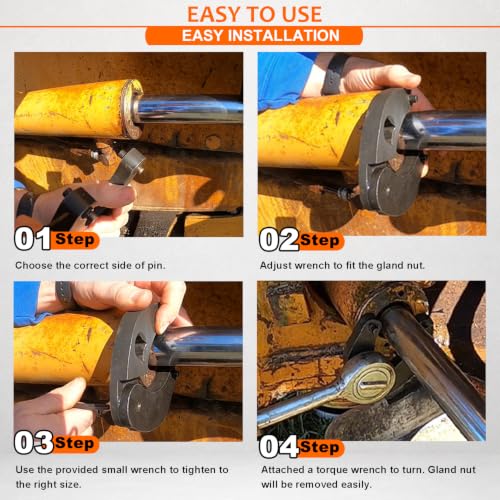 1266 & 7463 Gland Nut Wrench - Set of 2 Hydraulic Cylinder Pin Spanner Wrench, Adjustable Heavy Duty Spanner Wrench Remove & Install Gland Nuts - For Farm & Construction Equipment Nuts Under 7 Inches