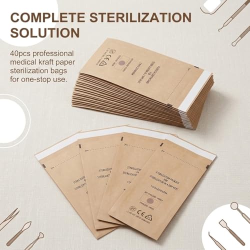 Pack of 40 Sterilisation Bags, Sterilisation Bag, Disposable Nail Accessories, Accessories for Nail Sterilisers, Disinfectant Machines, for Cosmetics and Nail Tools (100 x 200 mm)