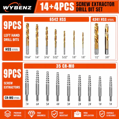 18Pcs Screw Extractor and Left Hand Drill Bits Set, Easy Out Bolt Extractor 18Pcs