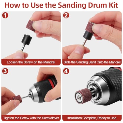 Sanding Sleeves Set, 144 Pieces Sanding Sleeves Nail Cutter with 12 Pieces Sanding Rollers and 132 Pieces 120 Grit Piece Sanding Bands, Sanding Attachments for Dremel Rotary Tool, Manicure