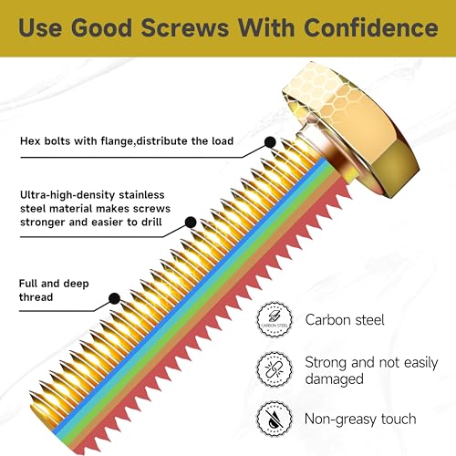 Mywish 200Pcs #10-32 Rivet Nuts & 520 Pcs M5 M6 M8 Hex Head Bolts Screws, Metric Bolt Assortment, Yellow Zinc Plated Kit, Yellow-Zinc Carbon Steel Flat Head Knurled Body RIV Nuts