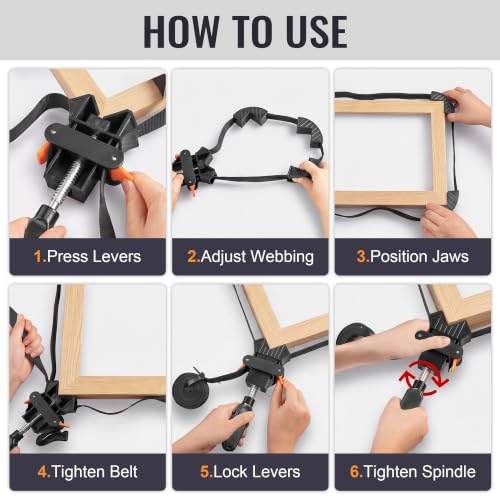 4 Pcs Band Clamp, 13FT Strap Clamps for Woodworking with 4 Corner Claws Black