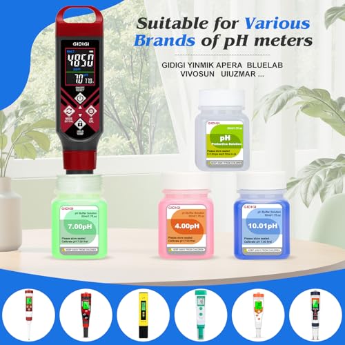 pH Meter Calibration Solution Kit (4,7,10,6.86,9.18 Buffer), 6 * 50ml Buffer Calibration Solution + KCl Probe Storage for All pH Meters with High Accuracy