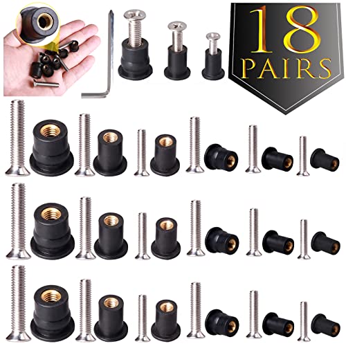 WEDAMER 54 Pairs Neoprene Well Nuts Kit M4 M5 M6 with Stainless Steel Screw M5 Rubber Well Nuts Kayak Brass Copper Bolts Well Nut Kit for Kayak Motorcycle Boat Marine Windscreen Accessories (M4 M5 M6)