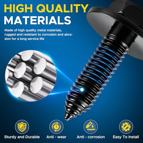 GoaMotors 50PCS 1/4 Body Bolts & U-Nut Clips Kit for Fender Bumper Engine Cover Splash Shield Fastener Retainer Clips, Automotive Universal Screws Black(25 Sets) (Pack of 4) One Size (Pack of 4)