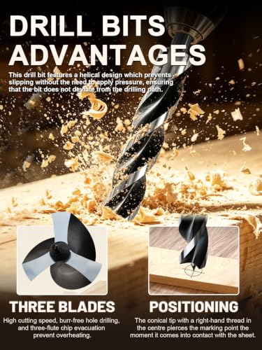 8Pcs 12 Inch Long Auger Drill Bit Set for Wood, Tri-Flute Wood Drill Bit 8PCS-(1/4"-7/8")